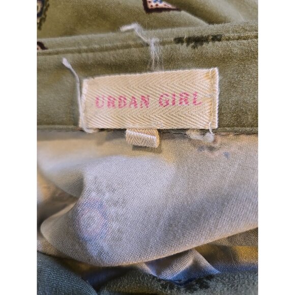 URBAN GIRL Olive Green With Design Long Sleeve Button Up Shirt Pockets Size M - Picture 10 of 11